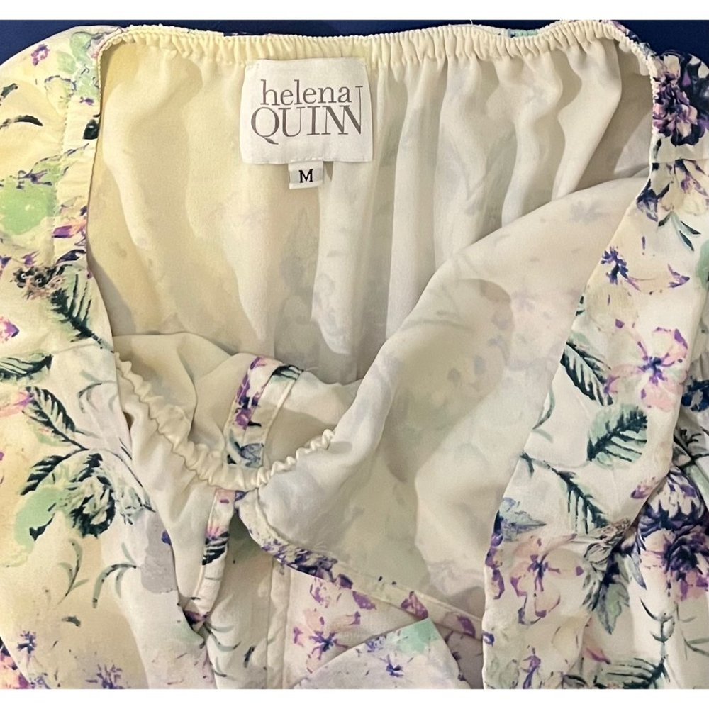 $320 Helena Quinn M Maxi Dress Mariella Slit Long Ivory Halter Floral Sundress - Picture 6 of 7